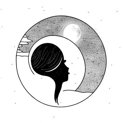 Moon And Girl With Bangs