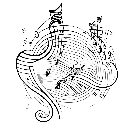 A Minimalist Tattoo Of A Beach Scene With Waves Forming Musical Notes