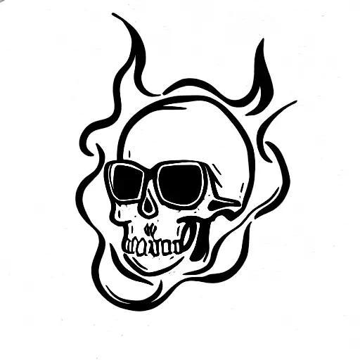 Skull With Sunglasses And Fire Behind
