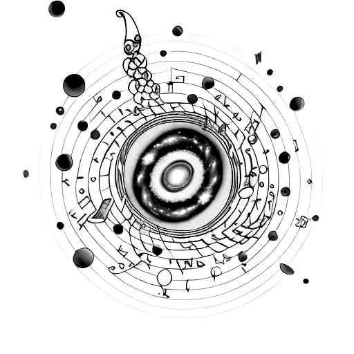 A Realistic Depiction Of A Galaxy Surrounded By Stars And Musical Notes