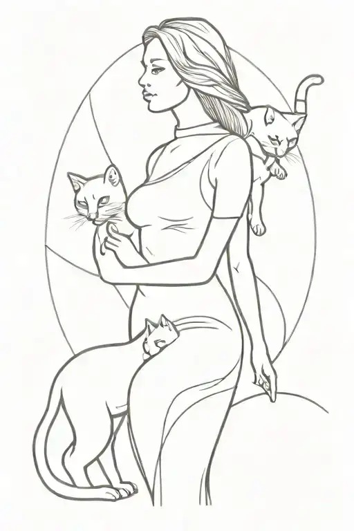 Standing Proudly Woman Holding A Cat Surrenden By Four Cats