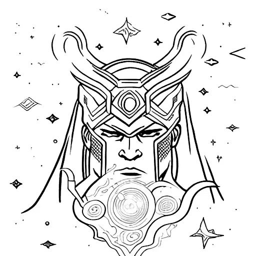 A Cosmic Battle Scene Between Thor And Loki In A Blackwork Style