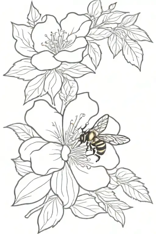 Hawthorne Flower With Bee