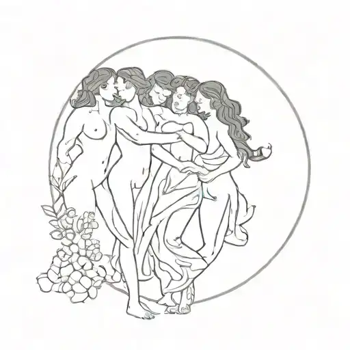 Line Drawing Of The Three Graces Greek Mythologi