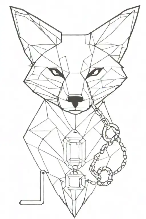 Low-angle Portrait Of A Geometric Fox Holding A Key On A Chain In Its Mouth