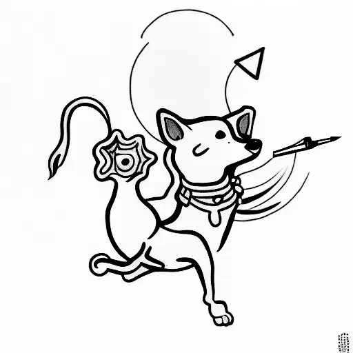 A Minimalist Tattoo Of A Dog Dancing Ballet With A Paintbrush