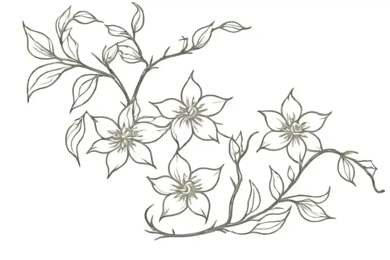 Extremely Simple Fine Line Tattoo With Two Honeysuckle Flowers On A Vine