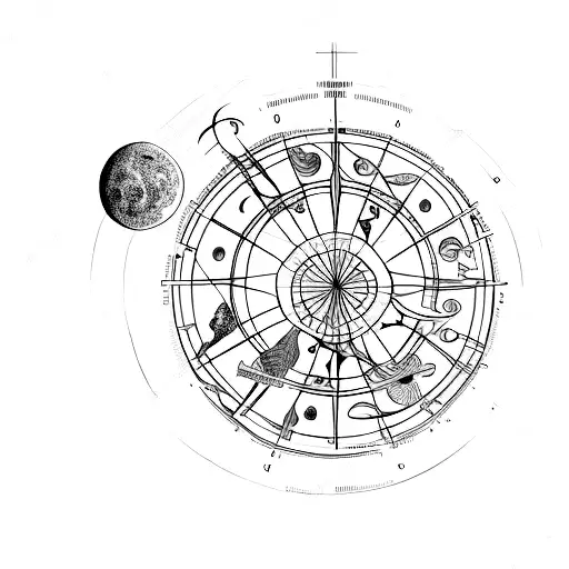 Celestial Map With A Crescent Moon And A Cross