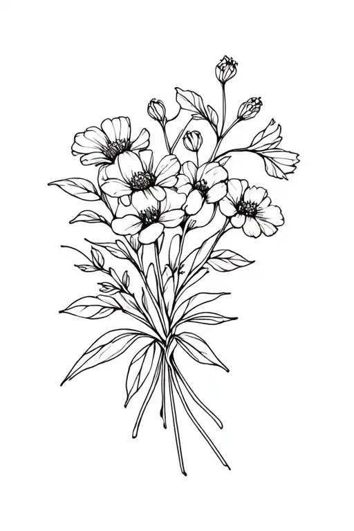 Birth Flower Bouquet Fine Line