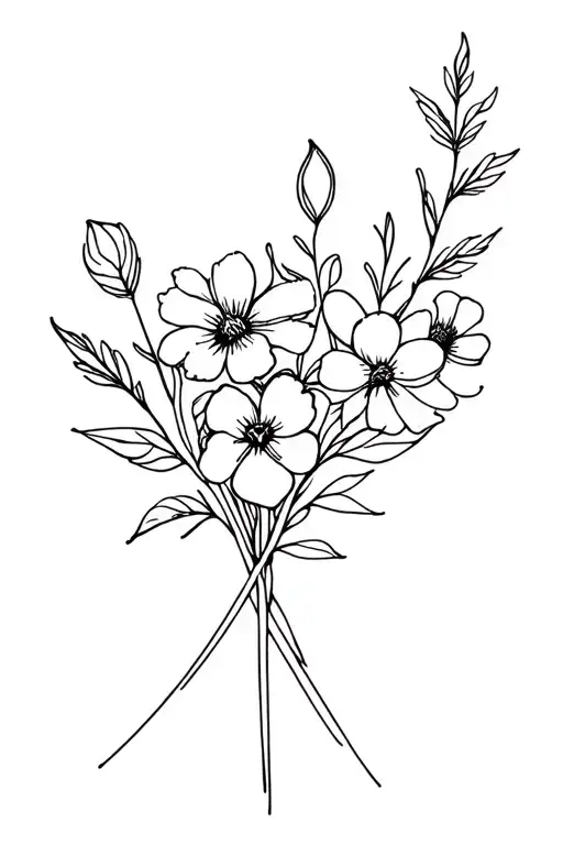 February And September Birth Flower Bouquet Fine Line