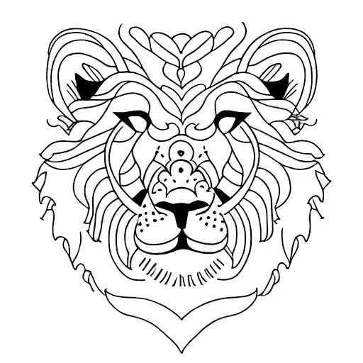 A Lioness And Her Cubs Surrounded By A Floral Design In Blackwork
