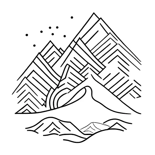 A Minimalist Tattoo Of A Mountain Range With A Winding Hiking Trail