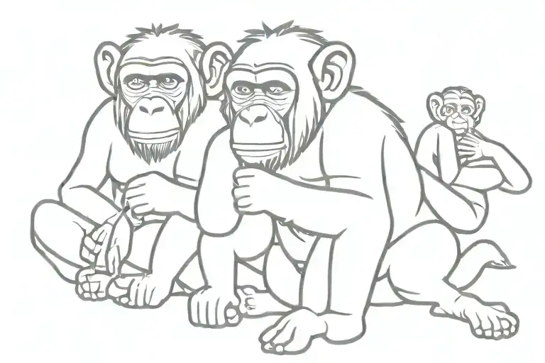 One-lined Aesthetic Drawing Of The 3 Wise Monkeys