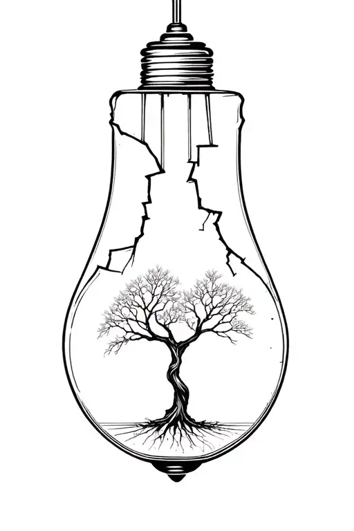 Broken Ligh Bulb With A Growing Tree Inside