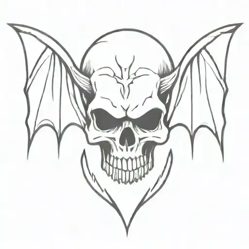 A Simple Skull With Bat Wings Coming Out Of The Sides Of Its Head