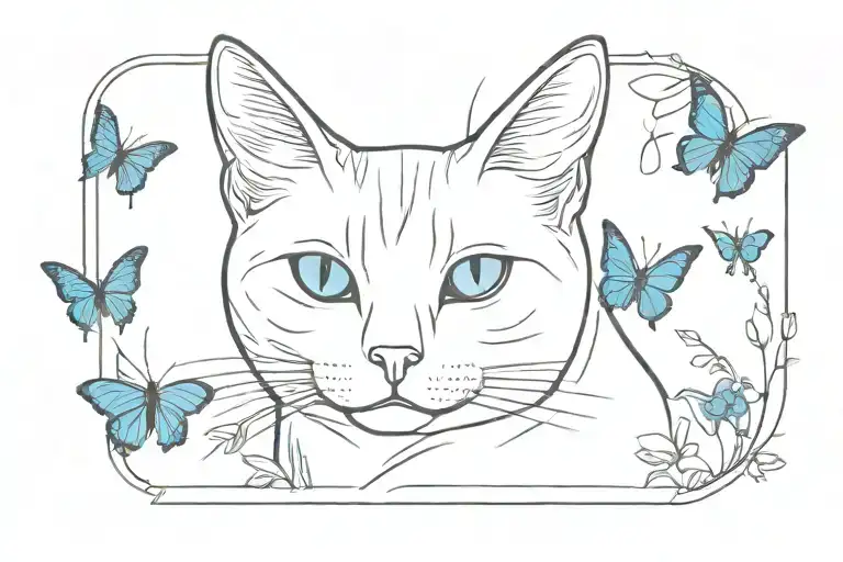 Tuxedo Cat And Blue Butterfly