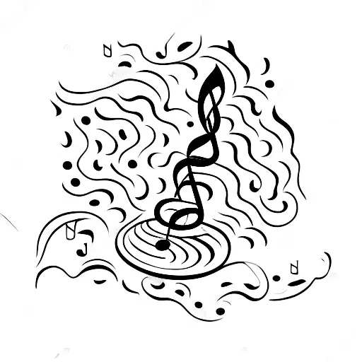 A Coffee Cup With Musical Notes Pouring Out As Waves On A Beach