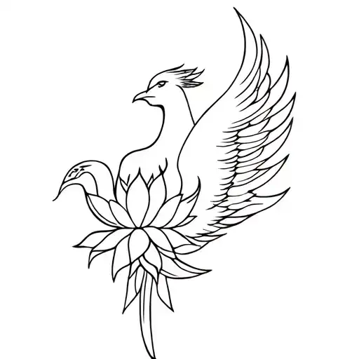 Phoenix And Lotus Minimal Back Tattoo Design