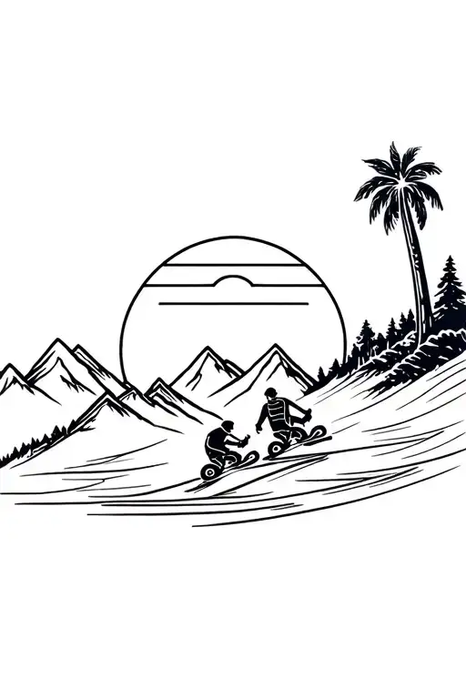 Mountains Skiing Motobikes Traveling Sea Palms Rising Sun