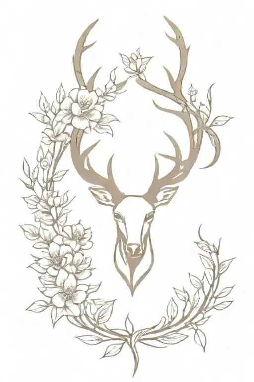 Floral Cross With Deer Horns Emerging