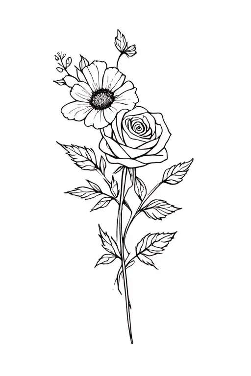 Thin Line Rose And Cosmos Flower Bouquet