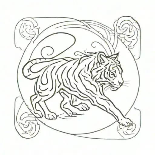 A Minimalist Silhouette Of A Tiger And Fox Surrounded By Swirling Magical Energy