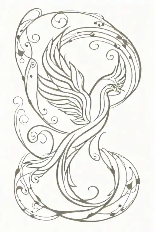 A Phoenix In A Spiral Of Music Notes Of The Fur Elise