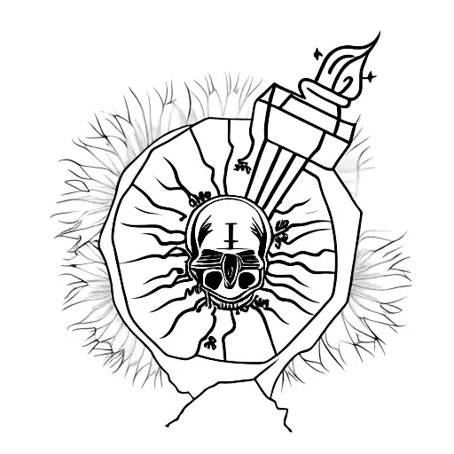 Half Buried Skull With A Bullet Hole In The Temple With A Dandelion Growing From The Hole