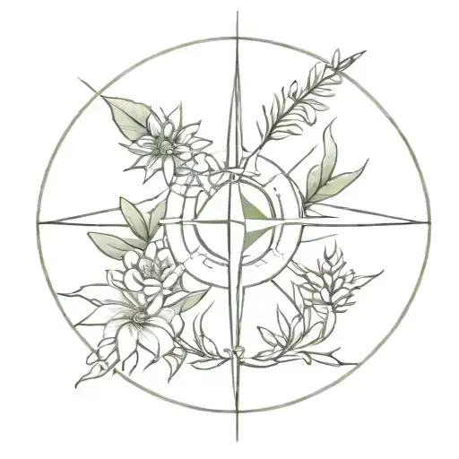 North South Arrow With Edelweiss Flower As Compass And Coordinates Around The Edelweiss