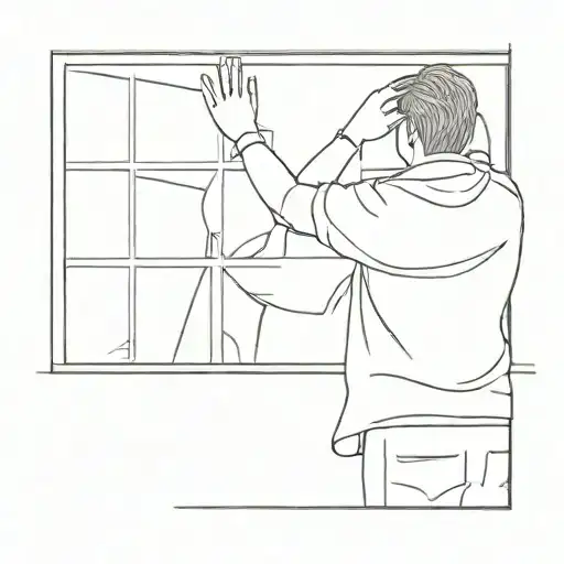 A Window With A Man Waving Out Line Sketch