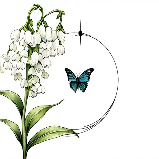 Lily Of The Valley Flower With A Butterfly On It With A Supernova And A Crescent Moon