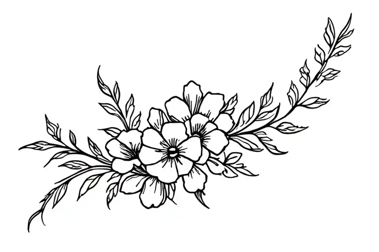 Sternum Rib Line Tattoo With Flowers For Family