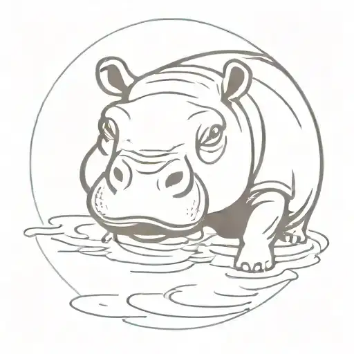 Cute Hippo Head Emerging Out Of Water