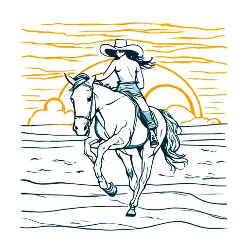 Cowgirl Riding Into The Sunset