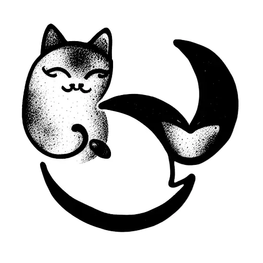 Cat And Crescent Moon Blue