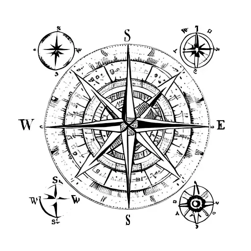 A Vintage Map Of The World With A Compass Rose In The Center