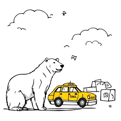 Polar Bear And Ice Cube And A Taxi Cab