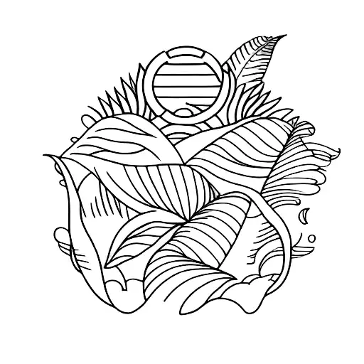 A Minimalist Tattoo Of A Tropical Plant Surrounded By Waves