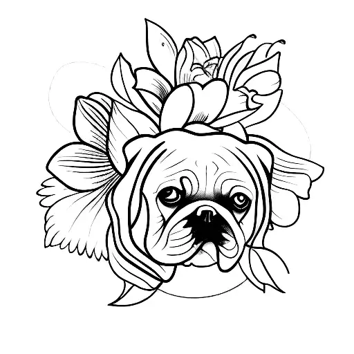 A Minimalist Tattoo Of A Dog And Flower