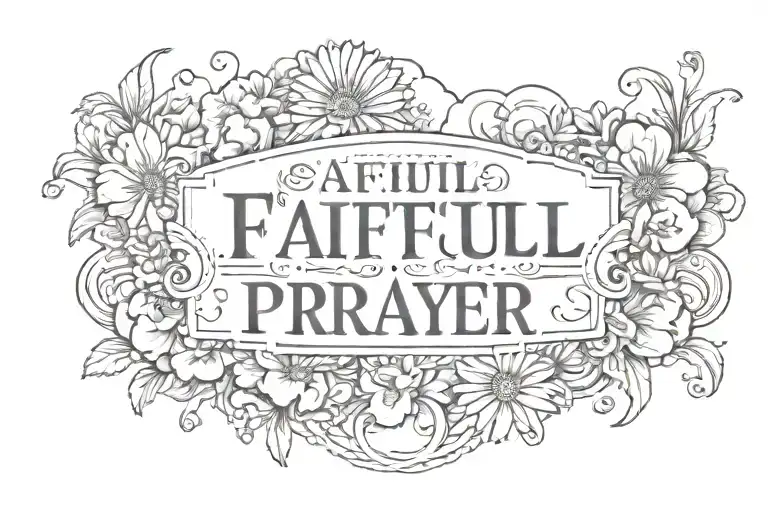 Words Faithful In Prayer Written Inside A Banner Surrounded By Clouds And Flowers