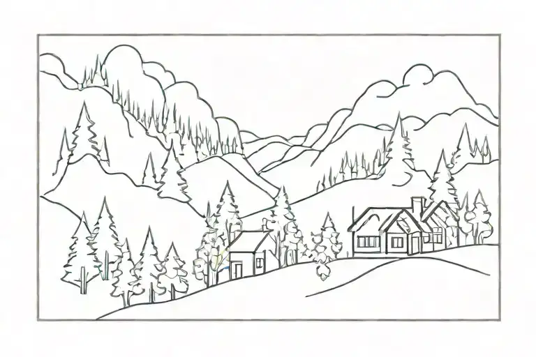 Forest With A Clear Path To A House In The Mountains