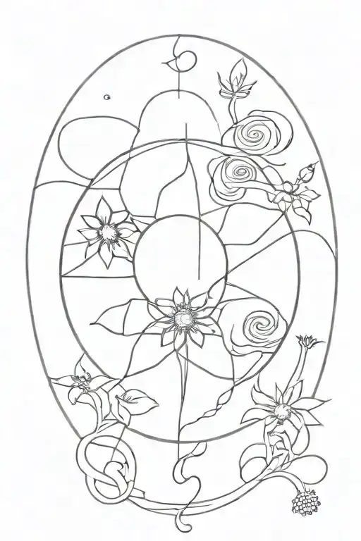 Abstract Representation Of The Cycle Of Life And Death With A Sun And Flower Motif
