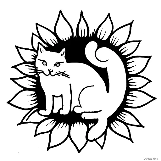 White Cat Playing With The Sunflower