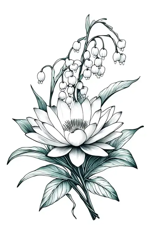 Water Lily & Lily Of The Valley Bouqet Tied