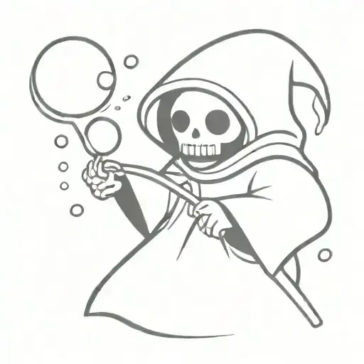 Grim Reaper Holding A Teddy Bear Surrounded By Bubbles