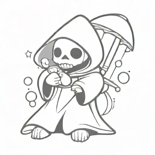 Grim Reaper Holding A Teddy Bear Surrounded By Bubbles Chibi