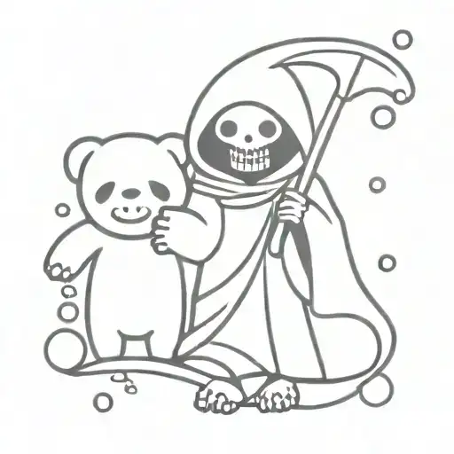 Grim Reaper Holding A Teddy Bear Surrounded By Bubbles Chibi