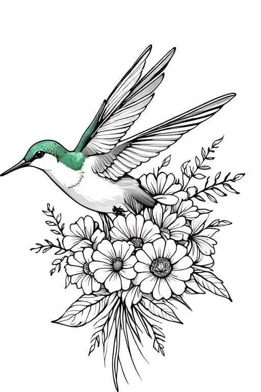 Humming Bird With Bouquet Of Flowers Wrapped