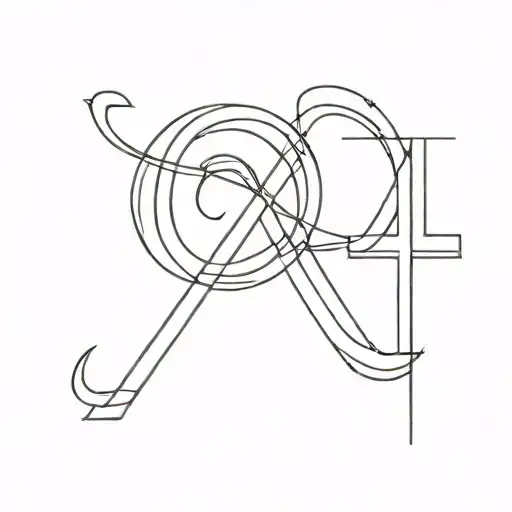 Number 9 And Letter A And Cross With Line Art Type