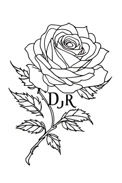 Rose Tattoo With The Initials Djr Incorporated